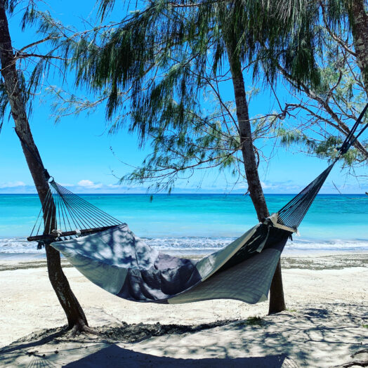 a hammock on the beach at Turtle Island, Fiji