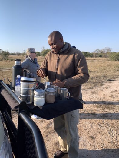 breakfast bar on the front of a safari vehicle