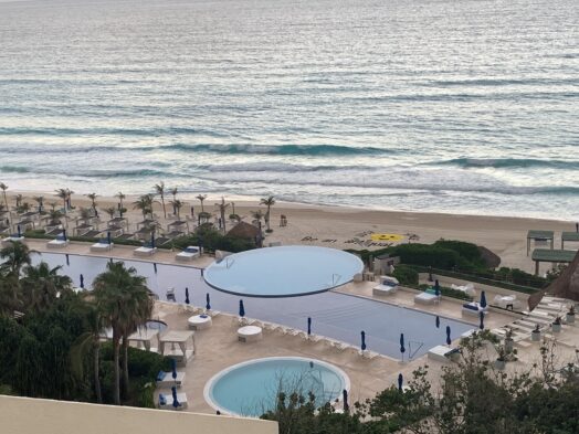 An aerial view of the pool at Live Aqua Cancun