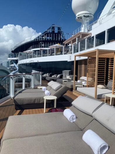 Luxury loungers on the pool deck of the exclusive The Haven area of Norwegian Cruise Lines