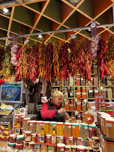 A pepper and spice stall at La Boqueria in Barcelona