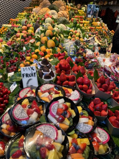 A beautiful display of colorful fruit at La Boqueria market