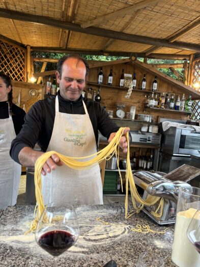 Chef Gianluca making fresh pasta at Giardino di Capri