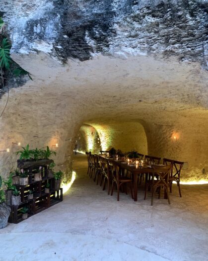 A restaurant inside a Mayan cave in Mexico.