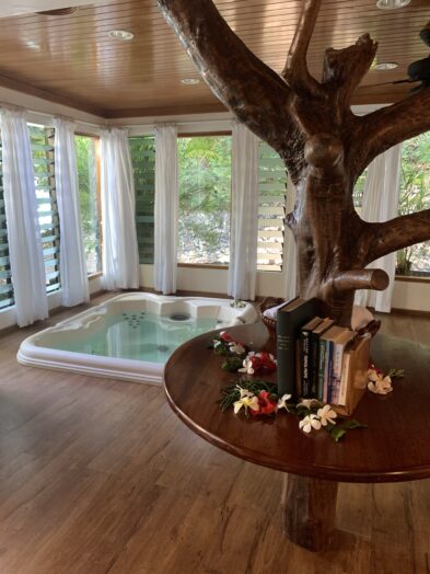 a hot tub inside a villa on Turtle Island Fiji