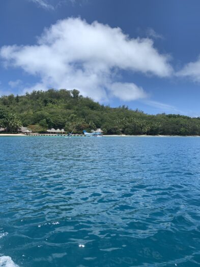 the crystal blue water at Turtle Island Fiji