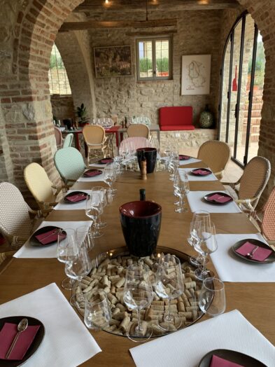 A table set for a wine tasting in Umbria at Chiesa del Carmine