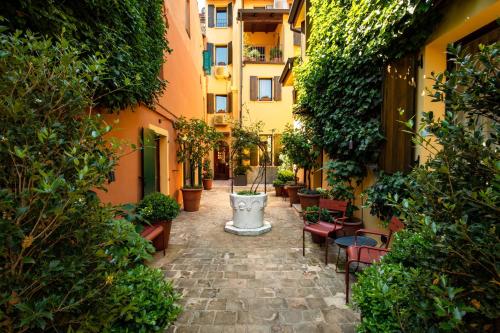 a hotel courtyard in Bologna