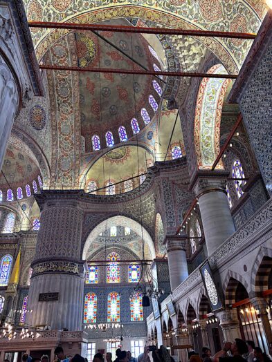 a view of the ceiling of the Blue Mosque in Istanbul