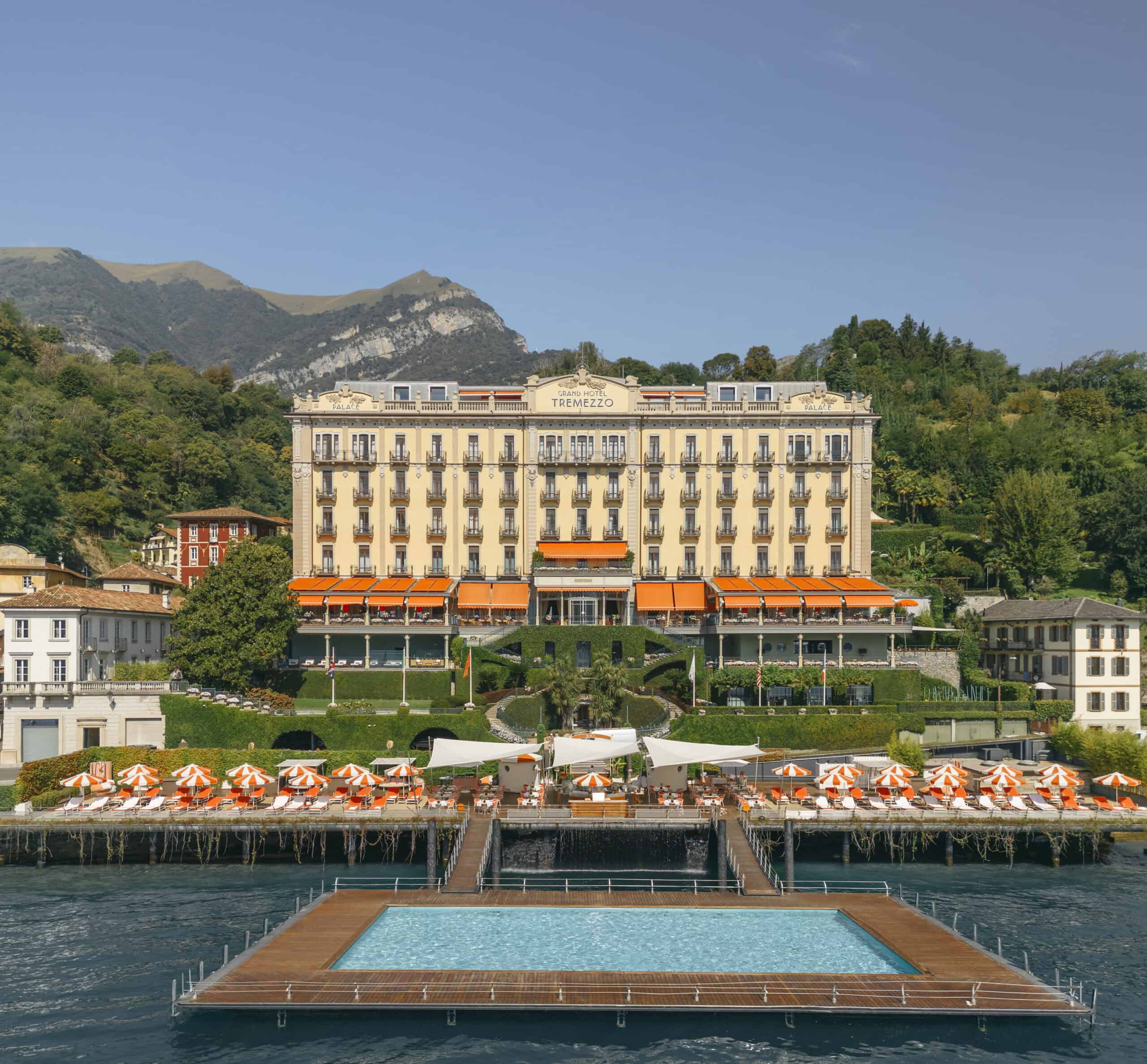 Hotel Tremezzo on Lake Como featuring lakeside terraces and scenic mountain backdrop.