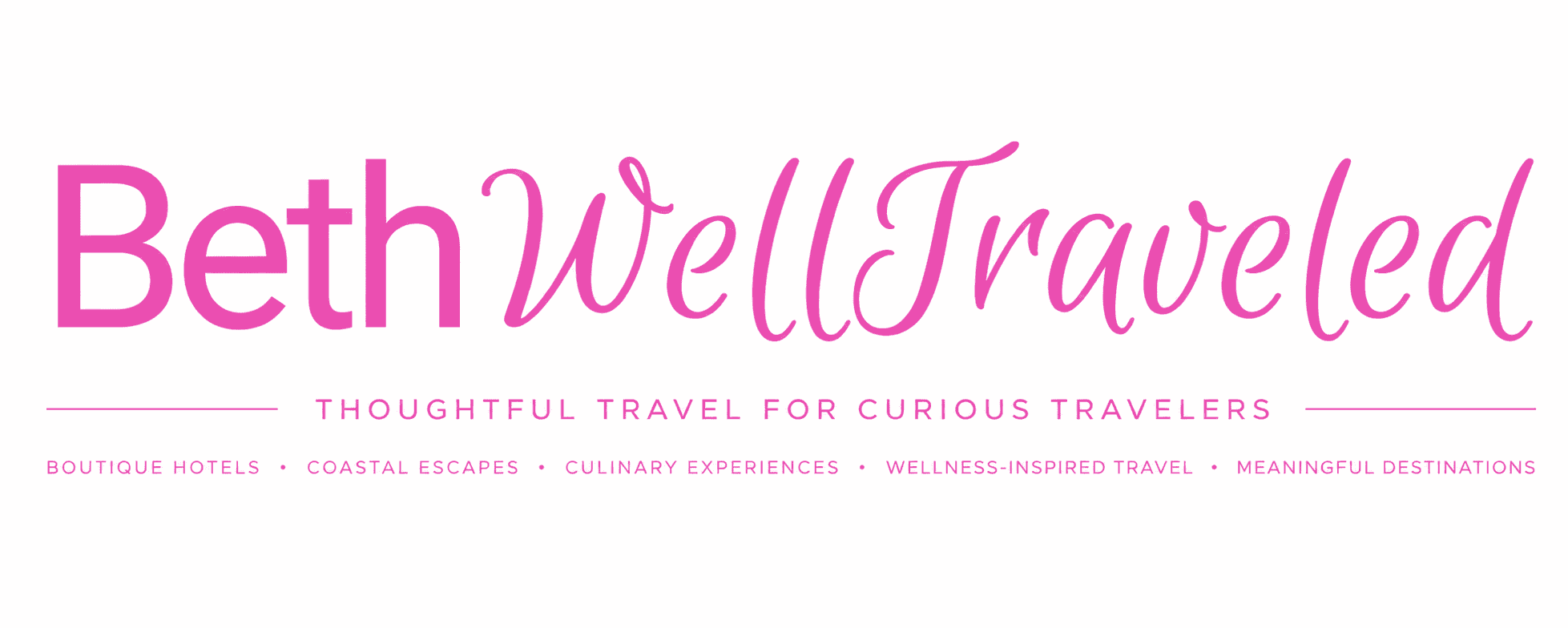 Beth Well Traveled logo, travel blog branding for boutique hotels, culinary experiences, and meaning.